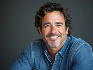 Charming Smiling Man in Casual Denim Shirt