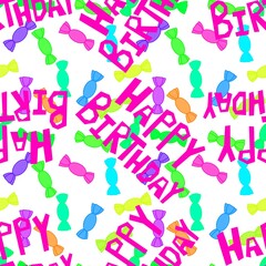 Birthday party candy seamless pattern for wrapping paper and fabrics