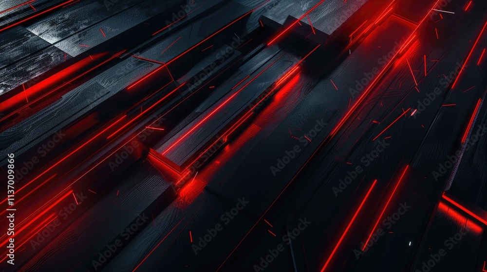 Poster abstract digital design featuring dark textures and glowing red lines.