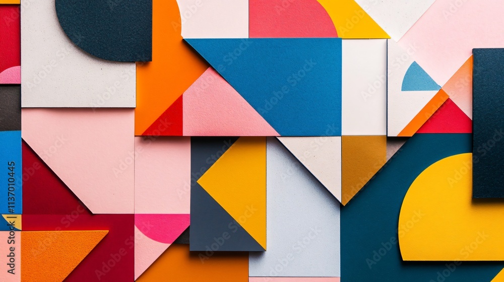 Poster abstract geometric composition - colorful background with overlapping shapes and triangles