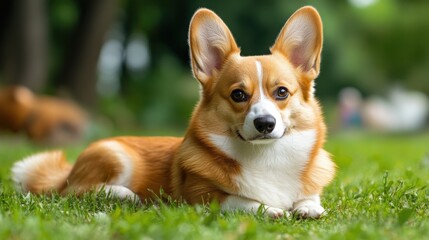 Playful Corgi Relaxing in the Grass