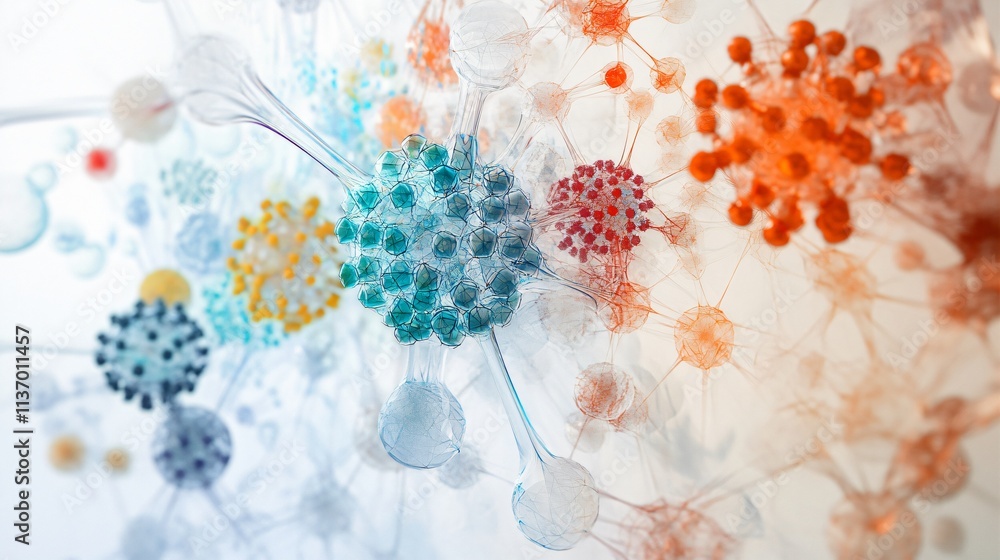 Poster microscopic view of vibrant, interconnected cellular structures, exploring the complexities of biolo