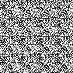 Black and white pattern with doodle abstract hand drawn lines and elements.