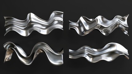 Four metallic wave-like structures displayed against a dark background.