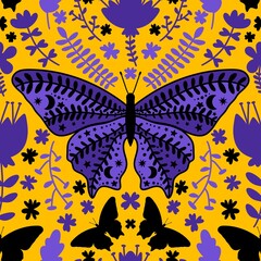 Summer animals seamless moth and butterfly pattern for wrapping paper