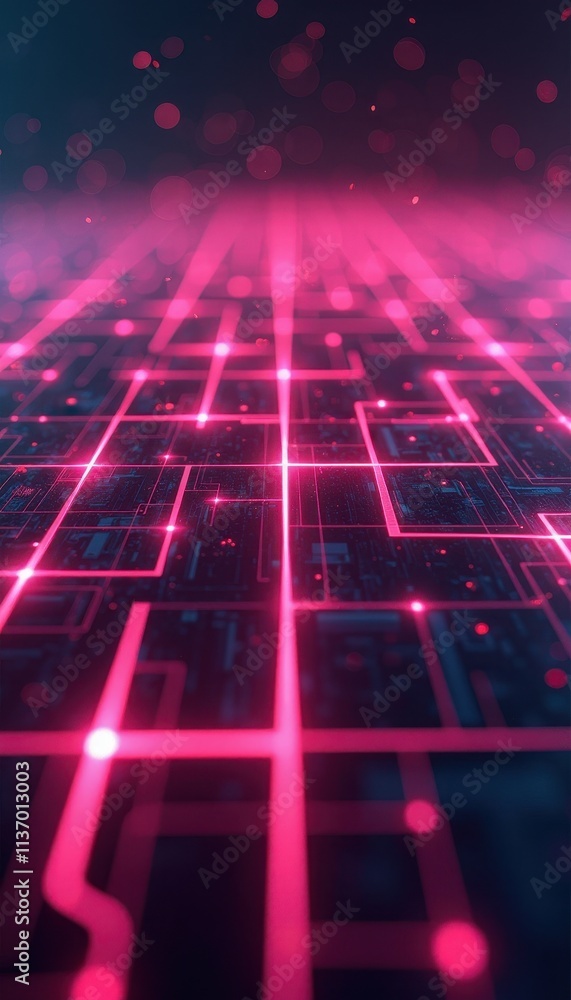 Poster abstract glowing grid with interconnected neon lines forming a futuristic pattern