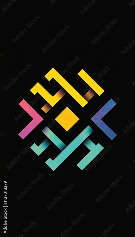 Poster minimalist geometric pattern with bold colors and sharp angles on a black background