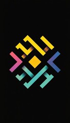 Obraz premium Minimalist geometric pattern with bold colors and sharp angles on a black background