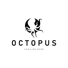 simple octopus logo silhouette design deep sea animal in brand template illustration