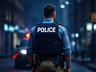 
Police, officer, law enforcement, uniform, vest, duty belt, gun, holster, handcuffs, radio, badge, protection, security, public safety, service, authority, patrol, crime, justice, enforcement, gear, 