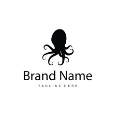 simple octopus logo silhouette design deep sea animal in brand template illustration