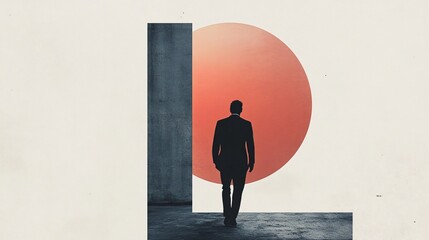 Fototapeta premium A Journey of Self-Discovery: Businessman Walks Towards the Unknown