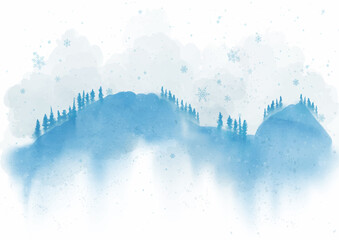 Watercolour Forest Winter Landscape Scenery