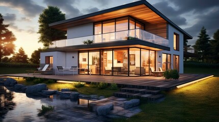 Obraz premium A photo of a house with photovoltaic glass window