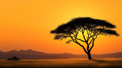 Obraz premium Sunset silhouette of a tree nature landscape vibrant environment golden hour viewpoint serenity concept