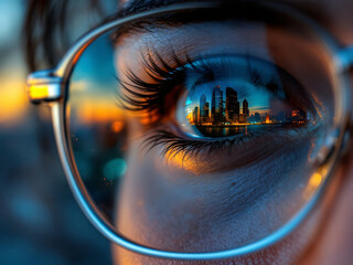 Eye, Glasses, Reflection, Technology, Digital, Screen, Close-up, Iris, Pupil, Eyelashes, Blue, Green, Code, Data, Computer, Monitor, Focus, Detail, Vision, Modern, Cyber, Gaze, High-tech, Glass, Lens,