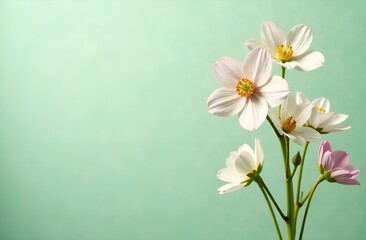 Obraz premium Daffodil flowers on a light green background. place for the text