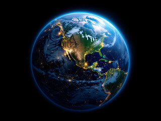 Earth, globe, space, night, lights, cities,  continent, sunrise, dawn, atmosphere, stars, universe, planet, geography, map, technology, network, connections, urban, population, landmass, oceans, coast