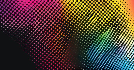 A vibrant, abstract design featuring colorful dots and gradients in a dynamic composition.