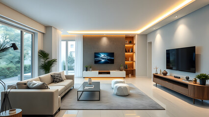 Modern living room with sofa and stylish furniture