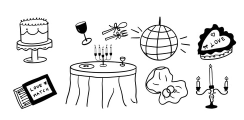 Hand-Drawn Wedding Illustration Set | Minimalist Doodle Vector for Bridal and Celebration Designs