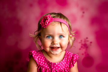 Fototapeta premium A little girl with a pink flower in her hair