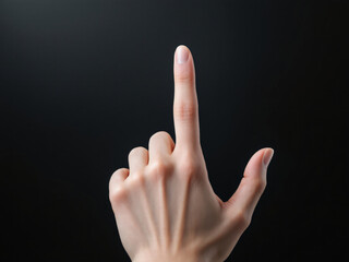 Finger, hand, pointing, gesture, index finger, upward, single, digit, human, skin, nail, background, dark, contrast, sign, communication, indication, direction, focus, emphasis, isolation, simplicity,