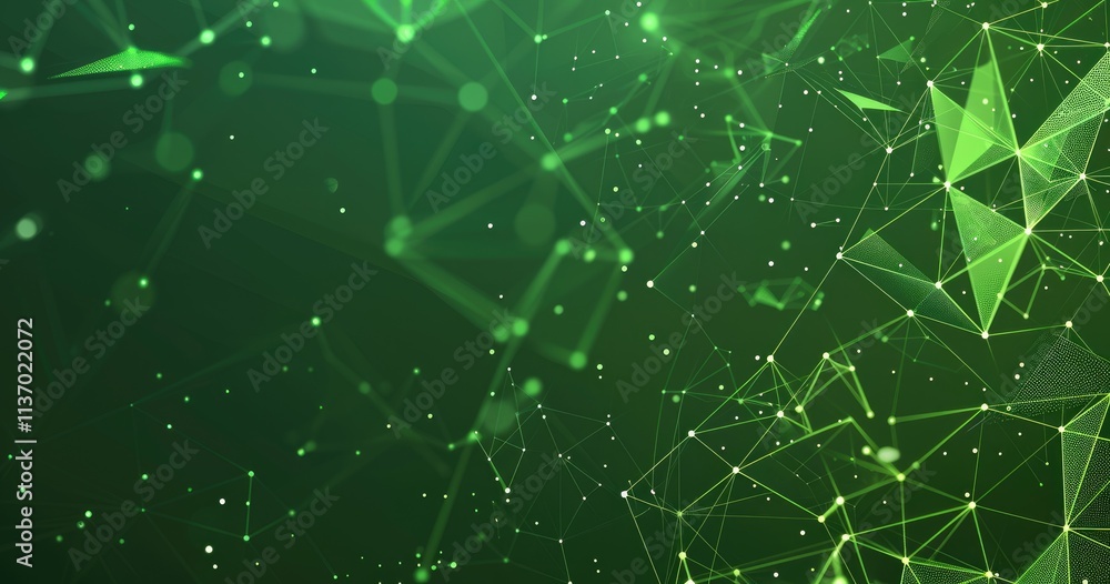 Poster abstract green geometric background with interconnected lines and dots.