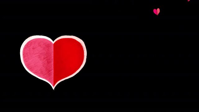 Scribble cartoon animation of red paper heart opening and small hearts butterflies flying on a transparent alpha channel. Love romantic valentine wedding lyrics doodles, place for text.