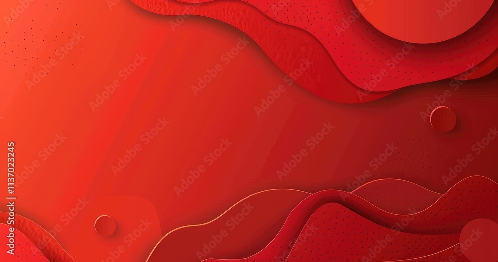 Poster abstract red waves with layered shapes and gradients for a modern design aesthetic.