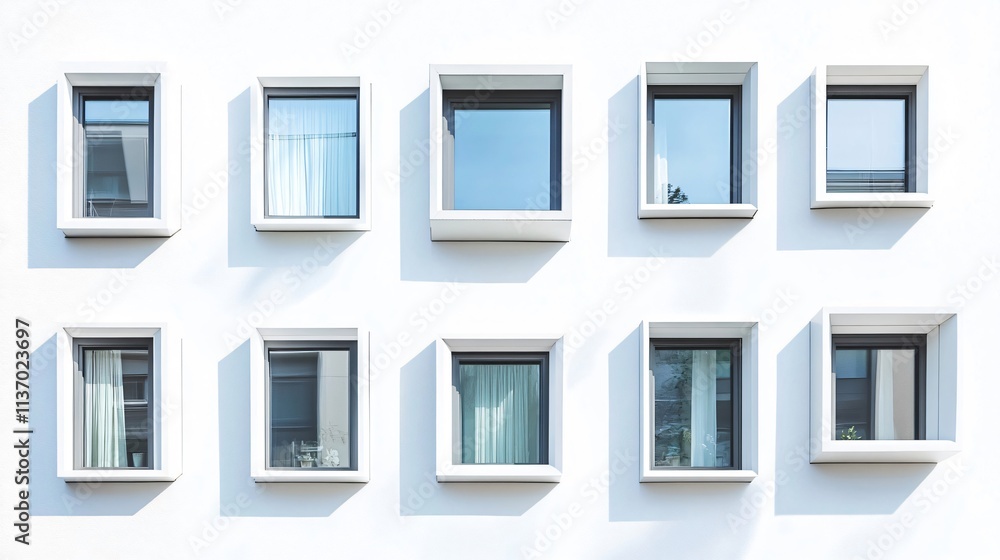 Poster modern white building facade with square windows. clean lines and geometric pattern. architectural p