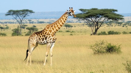 Obraz premium Giraffe in the African Savanna: A Majestic Creature