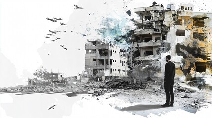 The Aftermath of War: A poignant portrayal of destruction, loss, and resilience in a war-torn city. Explore themes of conflict, displacement, and the enduring human spirit.