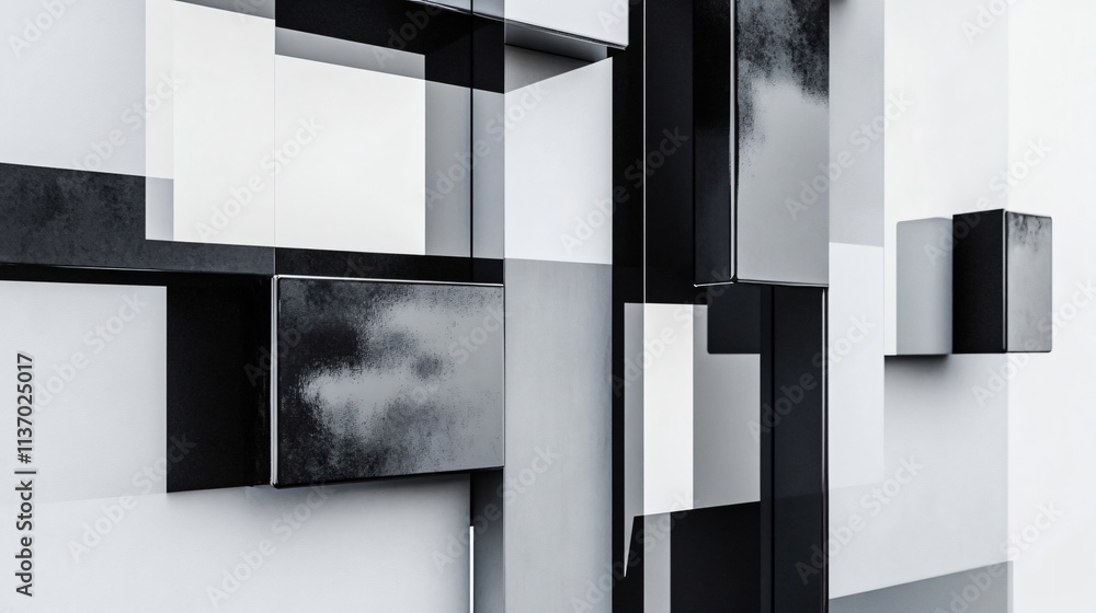 Poster abstract architectural design: monochrome blocks and geometric shapes in modern building