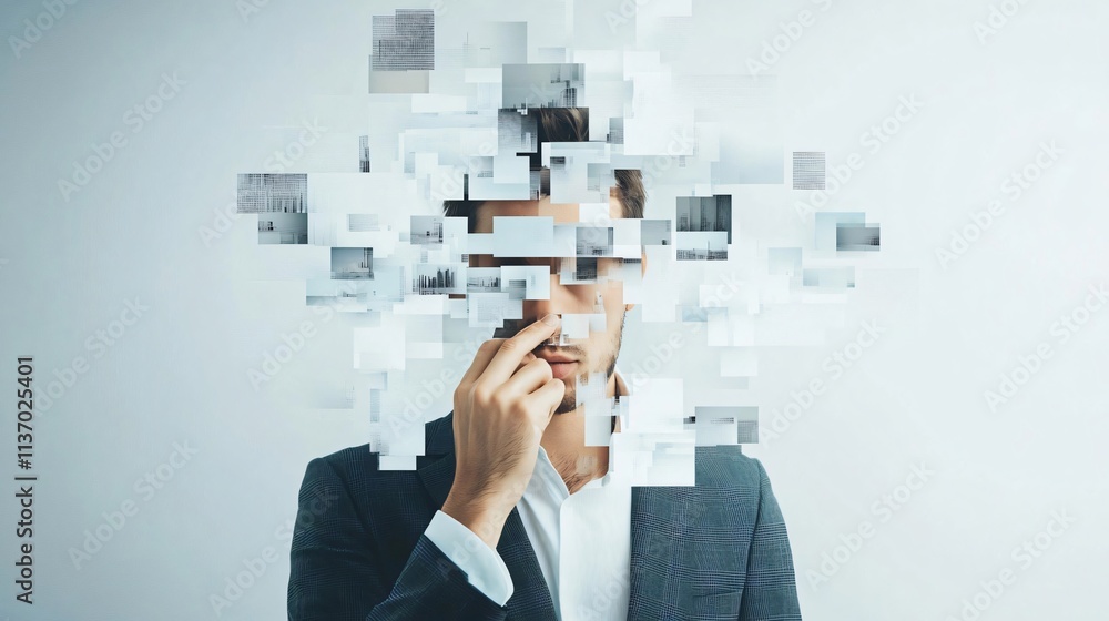 Poster pixelated portrait of a man: a conceptual depiction of fragmented identity in the digital age