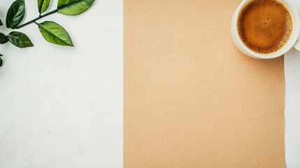 Simple layout featuring an empty sheet of paper and a coffee cup, great for menu creation, branding, or marketing projects