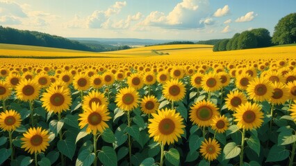 Fototapeta premium Stunning sunflower field under clear blue sky in vibrant landscape