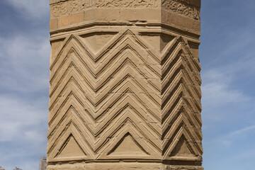 close-up of the minaret of Al-Mu'ayyad Mosque in Cairo.
