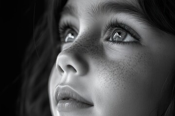 A Close-Up Portrait of a Young Girl Looking Upward