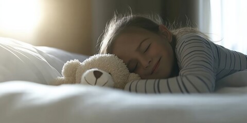 Child sleeping peacefully with teddy bear