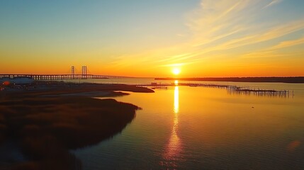 Obraz premium Stunning Sunset over the Talmadge Memorial Bridge in Savannah, Georgia