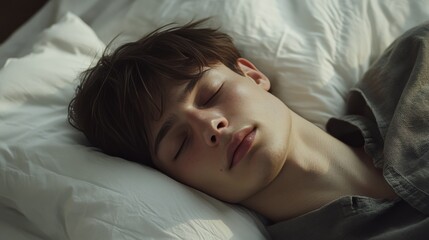 Obraz premium Young Man Resting Peacefully On a Pillow During Daytime