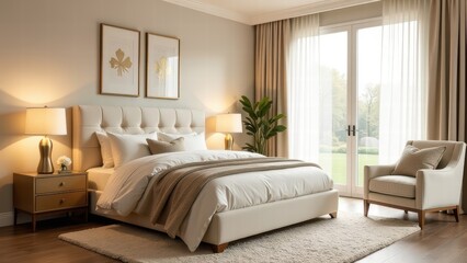 Elegant bedroom interior design with modern decor and natural light ambiance
