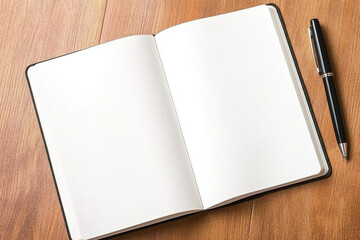 Fototapeta premium open notebook with pure white blank pages and pen beside it, inviting creativity and ideas