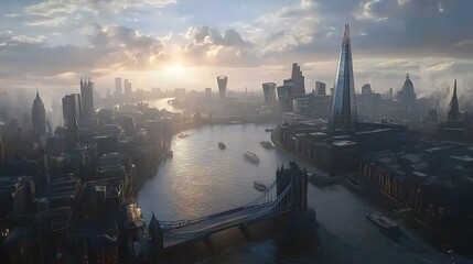 Naklejka premium London Skyline at Sunset: A Breathtaking Panoramic View