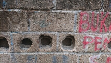 Background, Textured Concrete Brick Wall with Hollow Blocks
