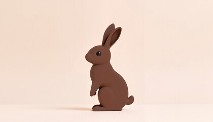 Stylized chocolate bunny figurine displayed against a soft beige background, showcasing minimalistic design