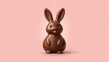 Obraz premium Playful chocolate bunny figurine with a cheeky expression against a pastel pink background