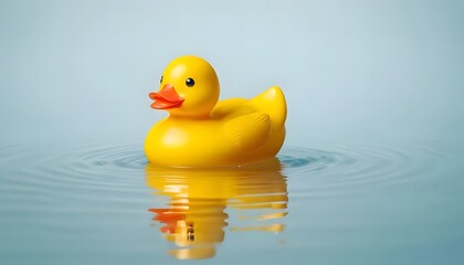 A Yellow Rubber Ducky Floating Serenely on Calm Water: A Study in Simplicity and Childhood Nostalgia