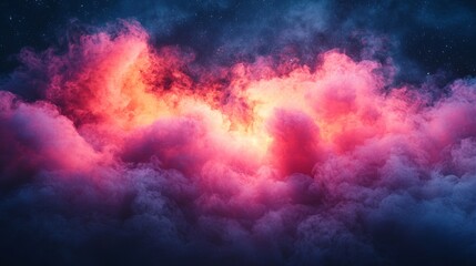 Vivid pink and purple clouds glowing in a dramatic sky